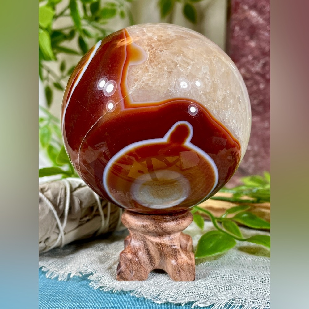 1481 Red Banded Sardonyx with Quartz Crystal Sphere